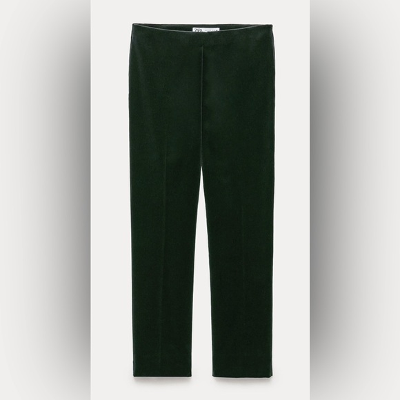 ZARA green velour straight cut cropped pants size extra large - Picture 6 of 12
